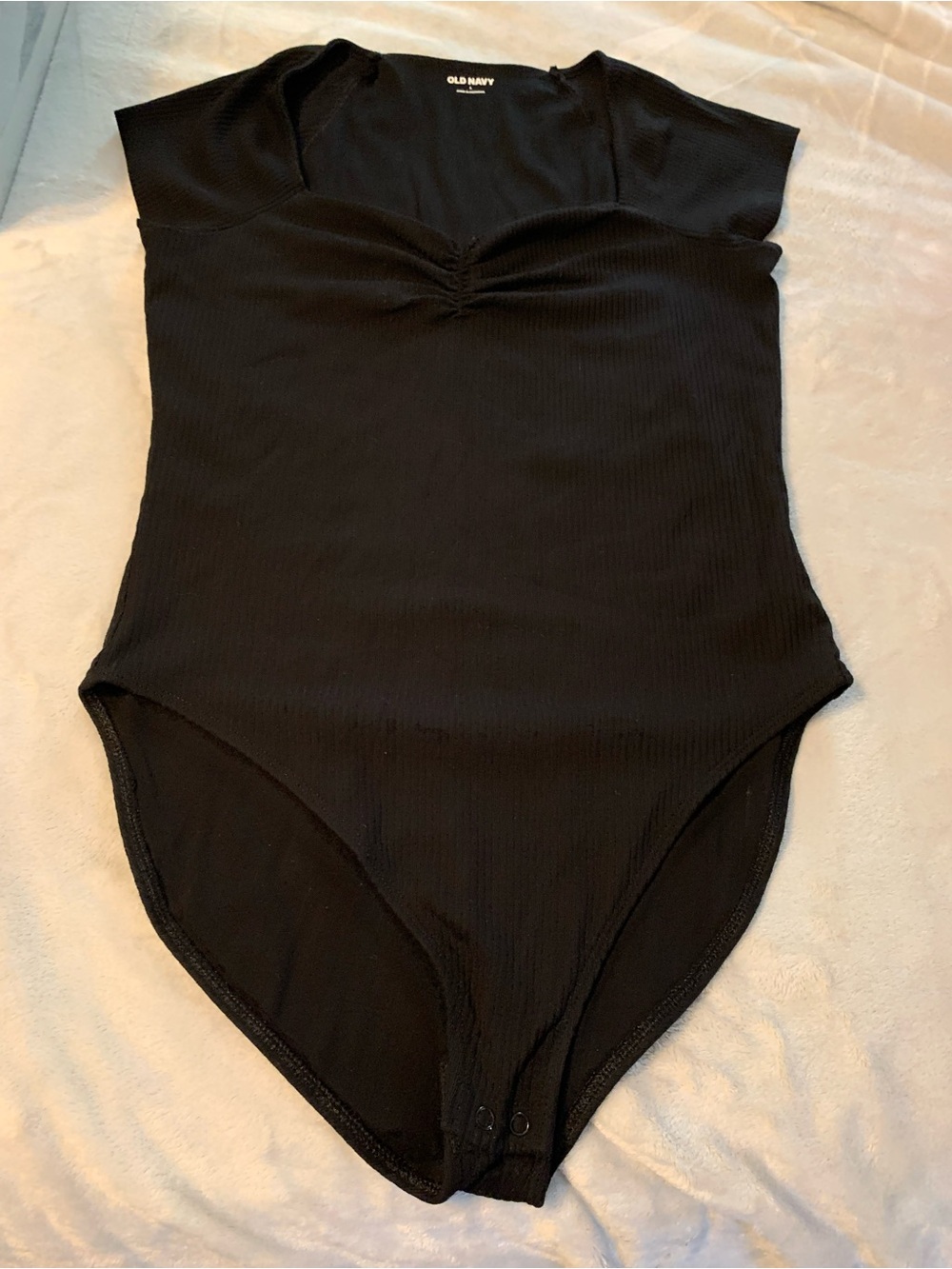Old Navy Black Ribbed woman’s One-Piece Bodysuit  two snaps adjustable  Large